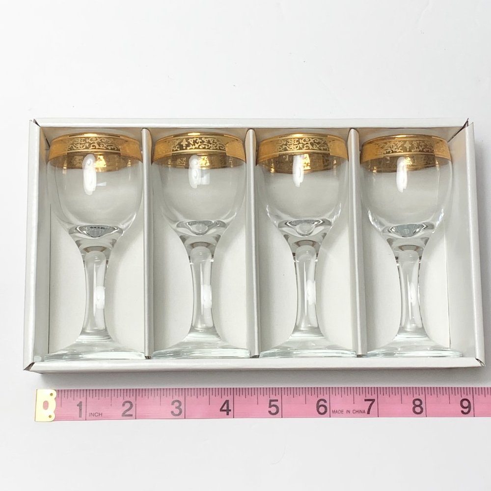 24kt Gold Hand Decorated 4 Cordial Wine Cups Set